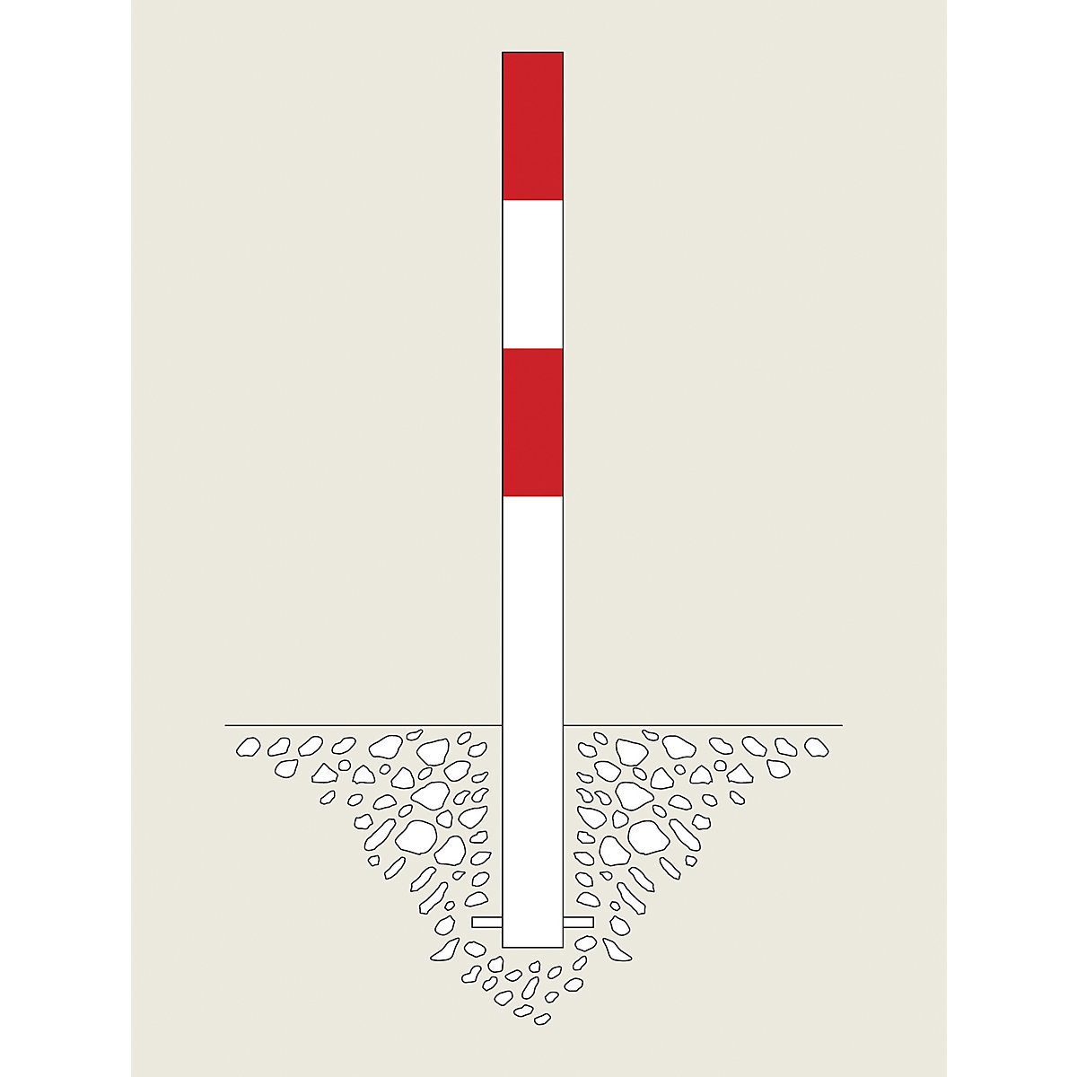 Poste de barreira, para encastrar em betão, Ø 90 mm, revestido a plástico em vermelho/branco, 2 olhais-0