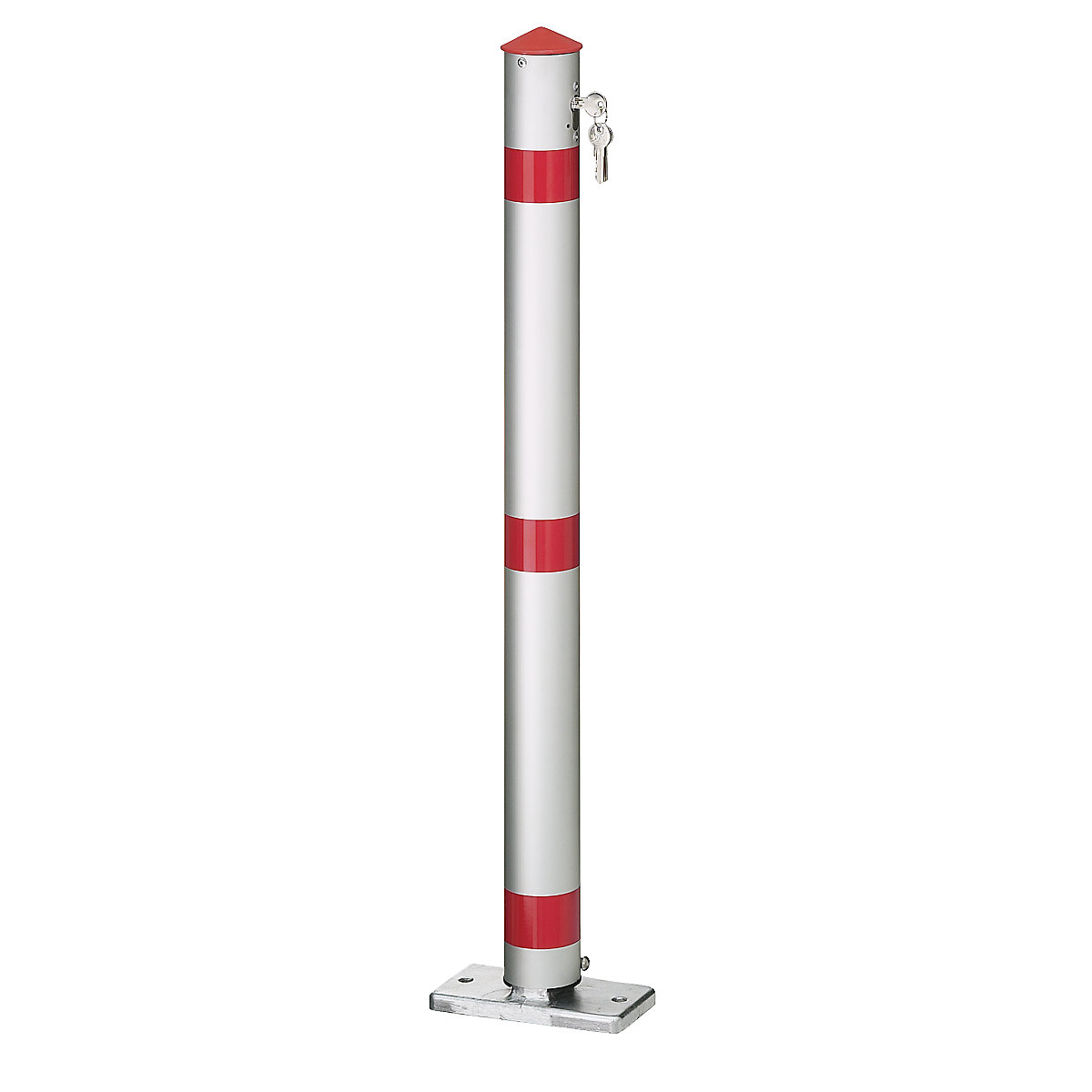 Poste de barreira, tubo redondo em alumínio, fechável à chave, sem pedal, fechadura de cilindro-0