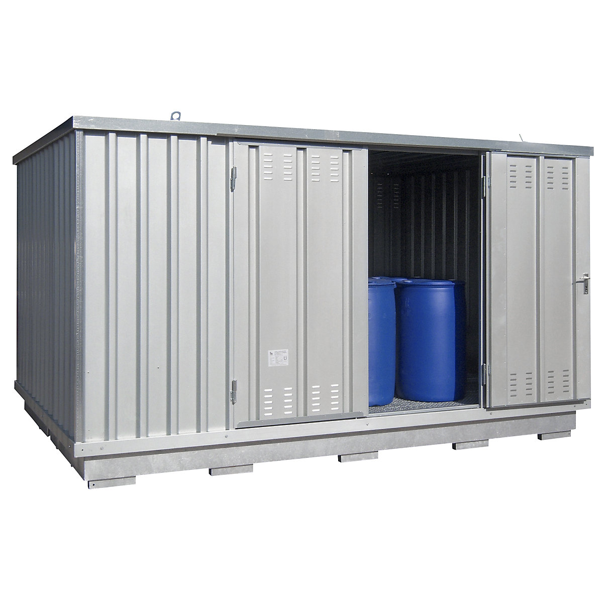 Container de depozitare pentru substanțe periculoase, pentru medii care poluează pânza freatică, î. x lăț. x ad. exterioară 2400 x 4075 x 2875 mm, zincat