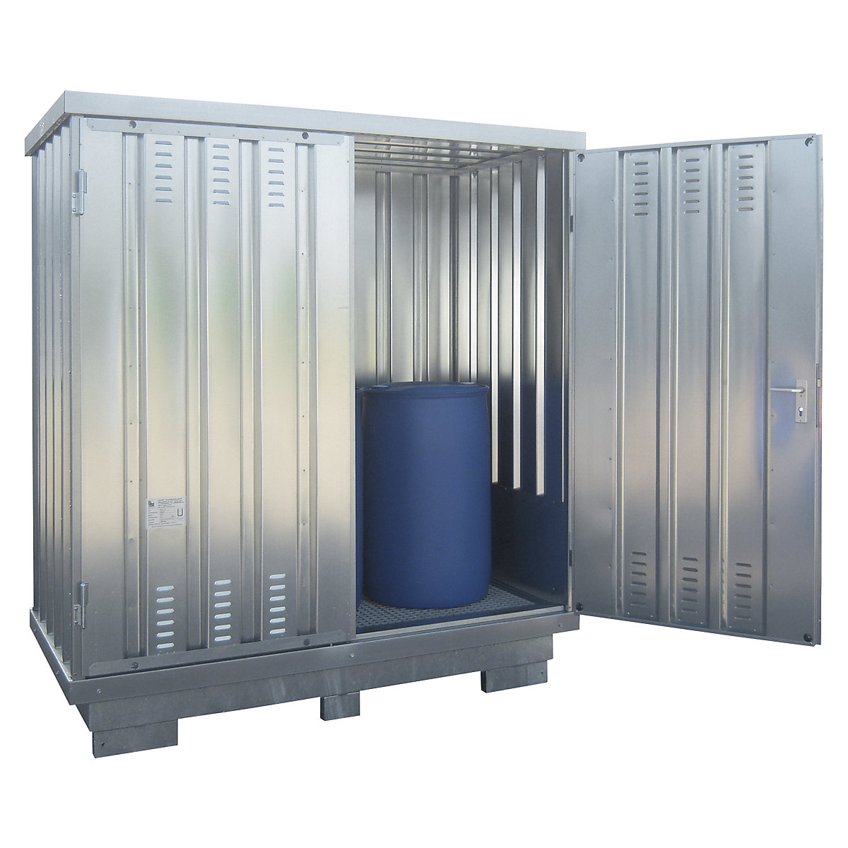 Container de depozitare pentru substanțe periculoase, pentru medii care poluează pânza freatică, î. x lăț. x ad. exterioară 2385 x 2075 x 1075 mm, zincat
