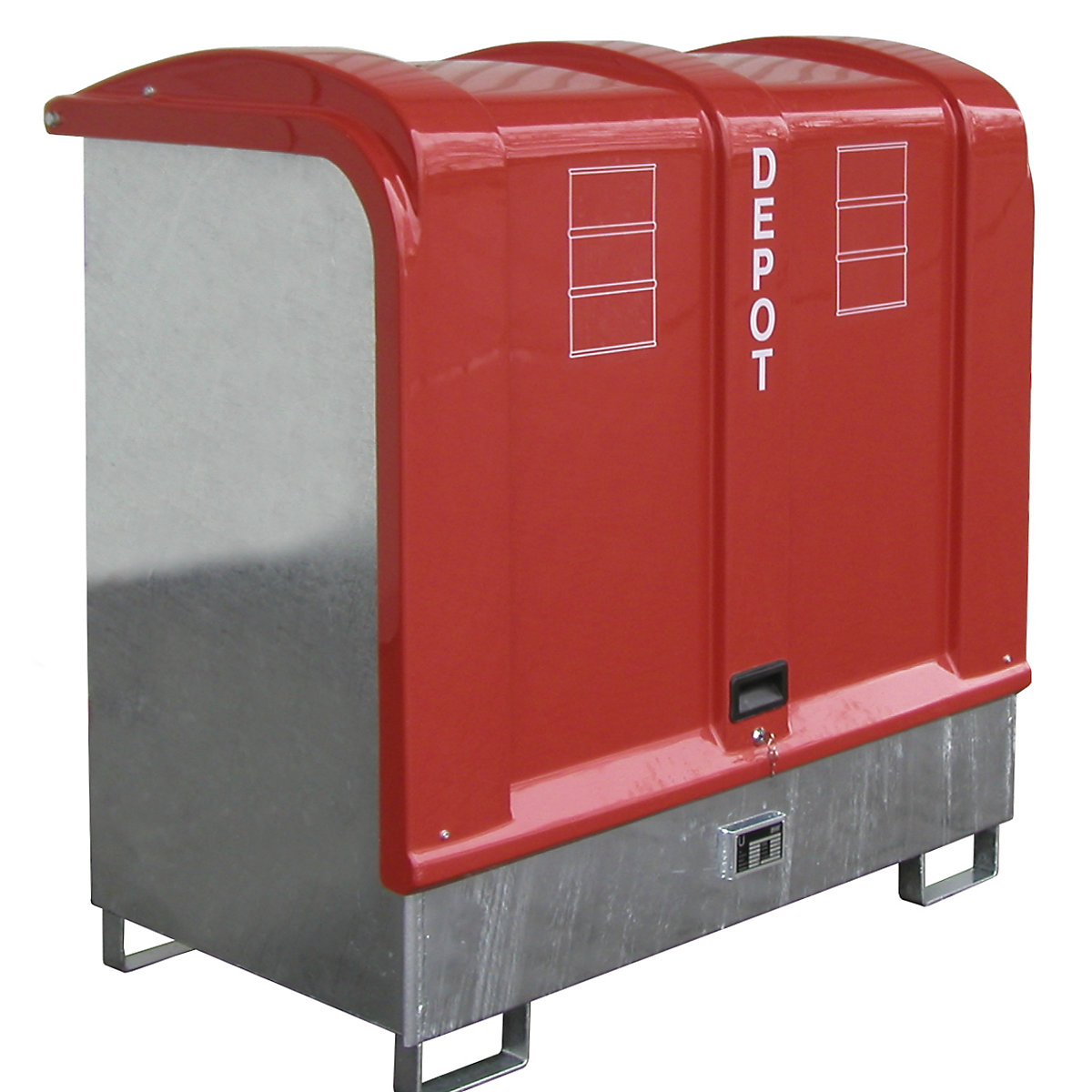 Unitate de depozitare pentru substanțe periculoase, cu capac din plastic armat cu fibră de sticlă – eurokraft pro, pentru 2 butoaie x 200 l, zincat-0