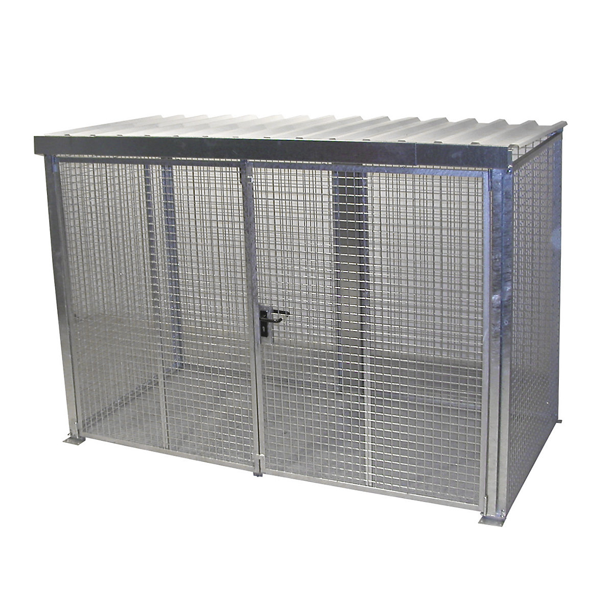 Container din grilaj pentru butelii de gaz – eurokraft pro, cu acoperiș și ușă dublă cu canaturi, lăț. x ad. 3100 x 1500 mm-0