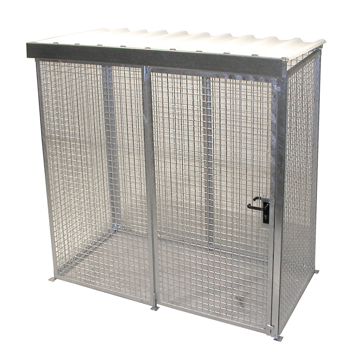 Container din grilaj pentru butelii de gaz – eurokraft pro, cu acoperiș și ușă simplă cu canat, lăț. x ad. 2100 x 1085 mm-0