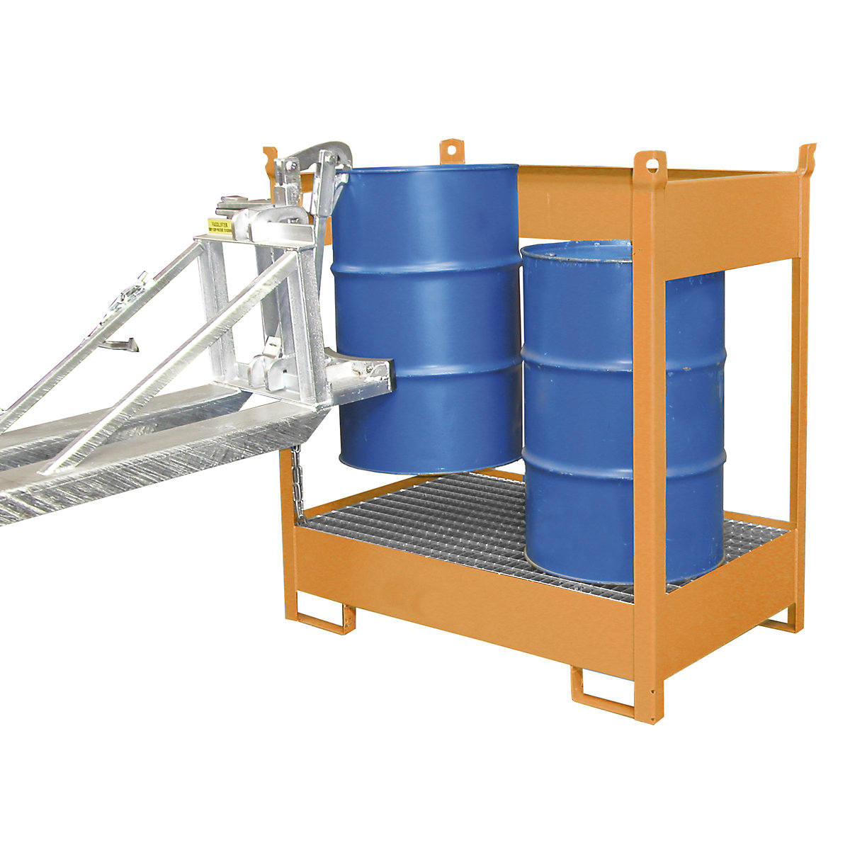 Palet de depozitare și transport cu vană de captare – eurokraft pro, deschis pe toate laturile, stivuibil, pentru 2 butoaie, vopsit-0