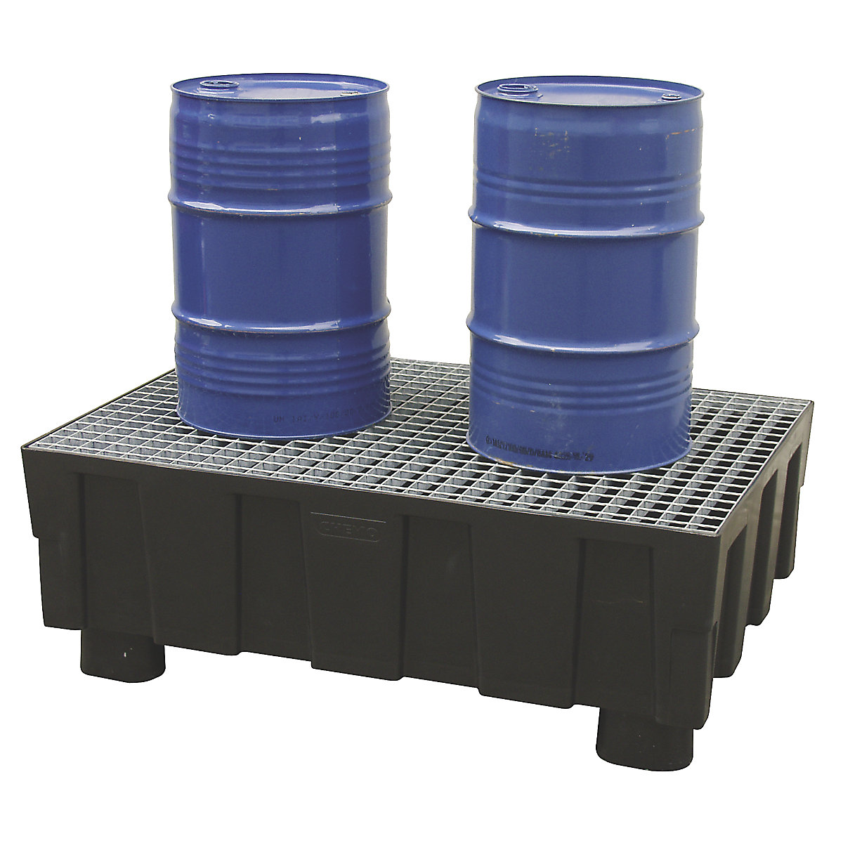 Vană de captare din PE pentru butoaie de 200 l – CEMO, cu patru picioare, capacitate de captare 224 l, cu grilaj zincat din oțel-0