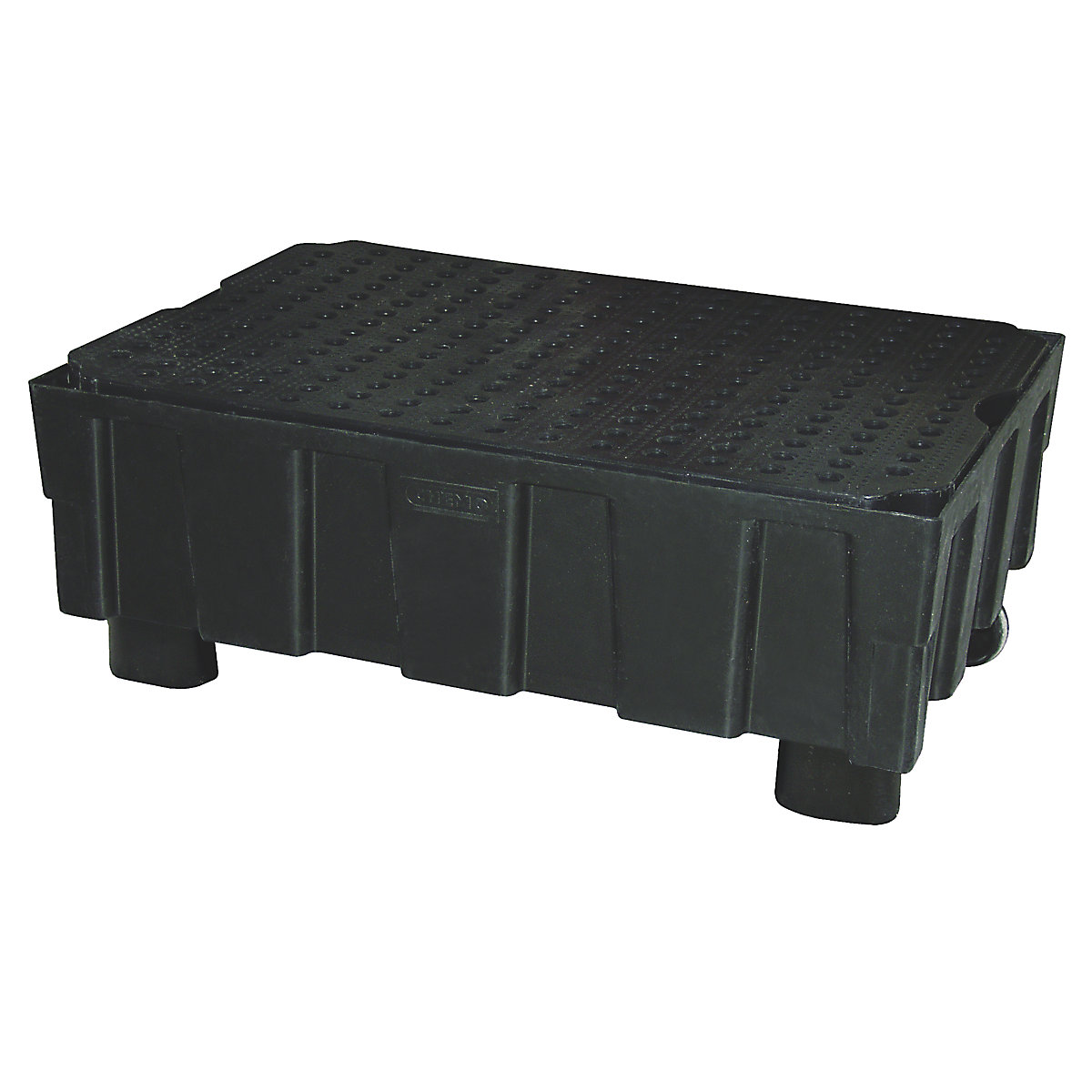 Vană de captare din PE pentru butoaie de 200 l – CEMO, cu patru picioare, capacitate de captare 224 l, cu grătar din PE-0