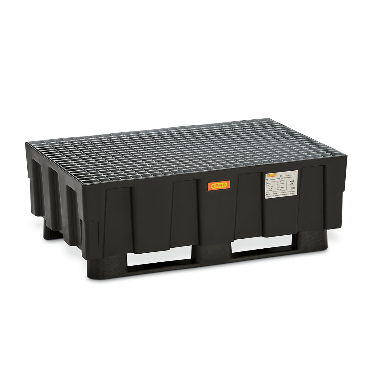 Vană de captare din PE pentru butoaie de 200 l – CEMO, cu tălpi, capacitate de captare 224 l, cu grilaj zincat din oțel-0