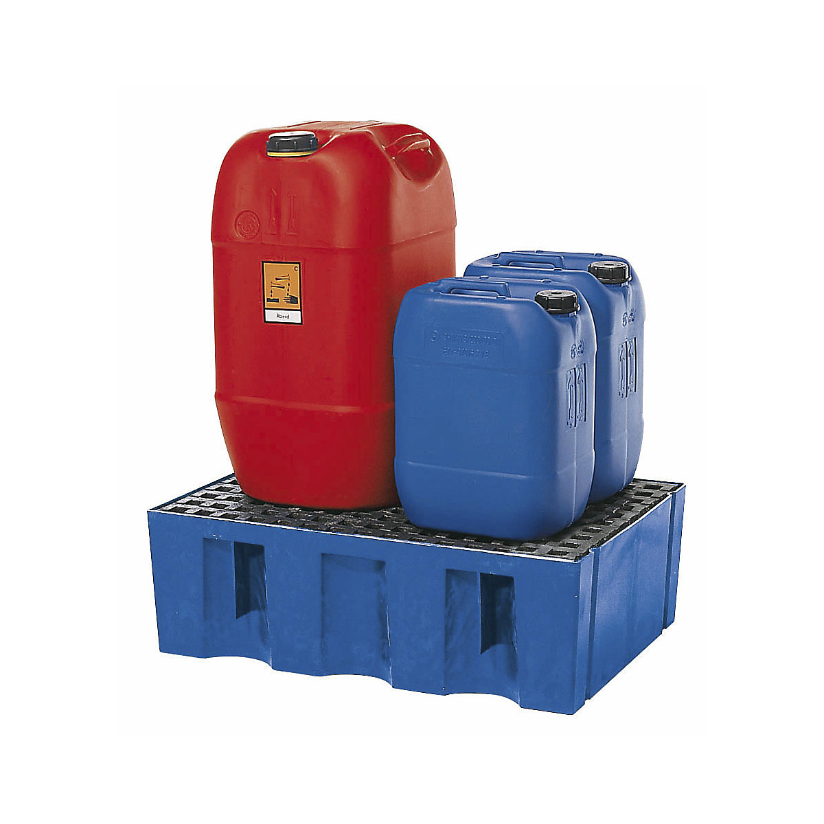 Vană de captare din PE pentru butoaie de 60 litri, capacitate de captare 60 l, vană de podea / palet, cu grătar din plastic armat cu fibră de sticlă-0