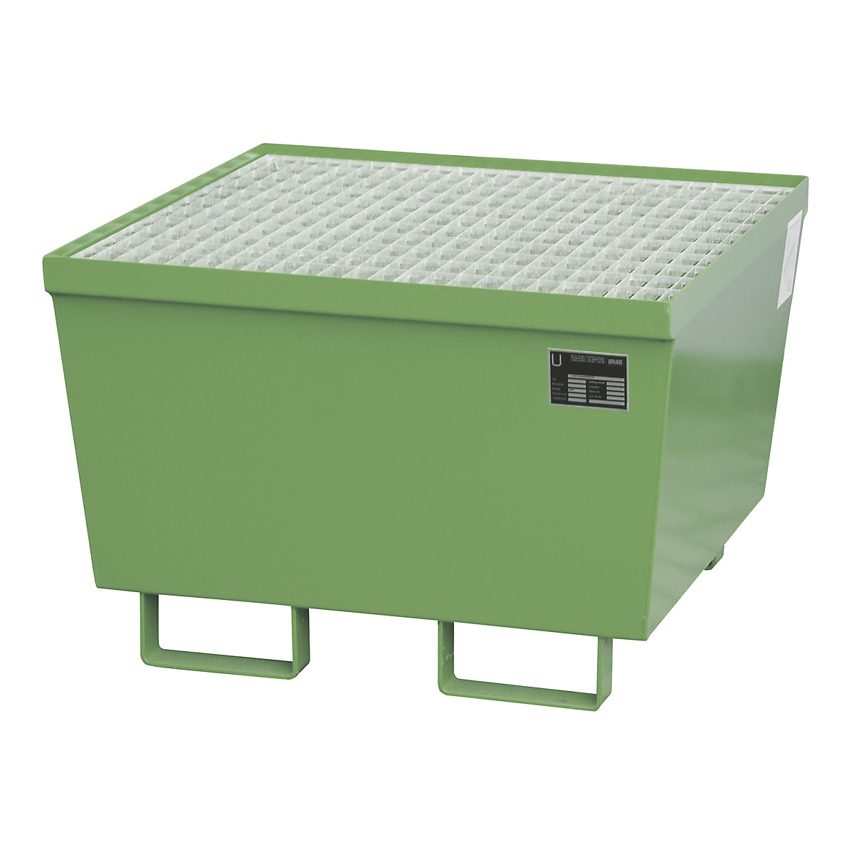 Vană de captare din oțel cu profiluri pentru margini – eurokraft pro, pentru 1 butoi x 200 l, verde RAL 6011-0