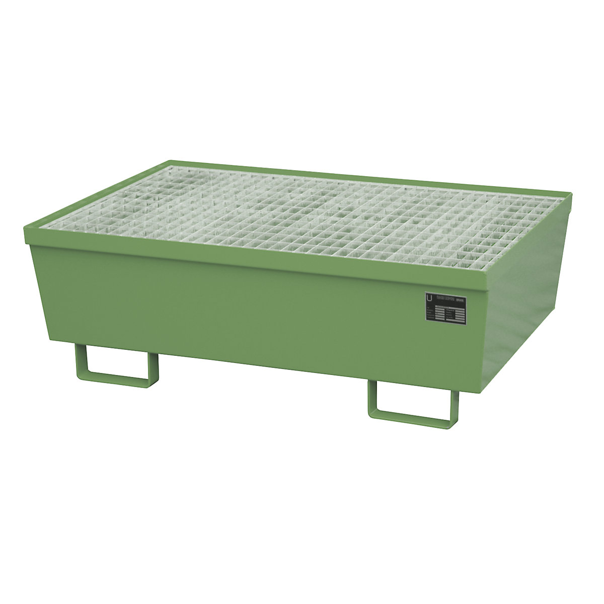 Vană de captare din oțel cu profiluri pentru margini – eurokraft pro, pentru 2 butoaie x 200 l, verde RAL 6011-0