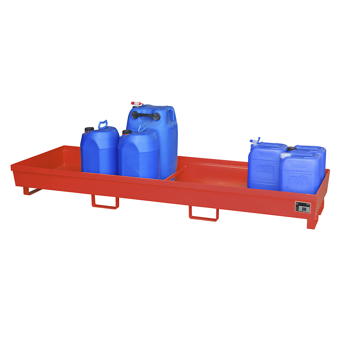 Vană de captare din oțel cu profiluri pentru margini – eurokraft pro, lung. x lăț. x î. 2400 x 800 x 285 mm, fără grătar, roșu RAL 3000-0