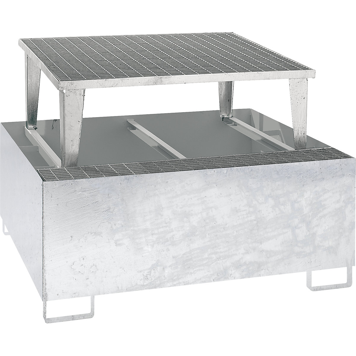 Vană de captare din oțel pentru container tip cisternă IBC / KTC – eurokraft pro, lung. x lăț. x î. 1460 x 1460 x 1090 mm, capacitate de captare 1000 l, zincată la cald-0