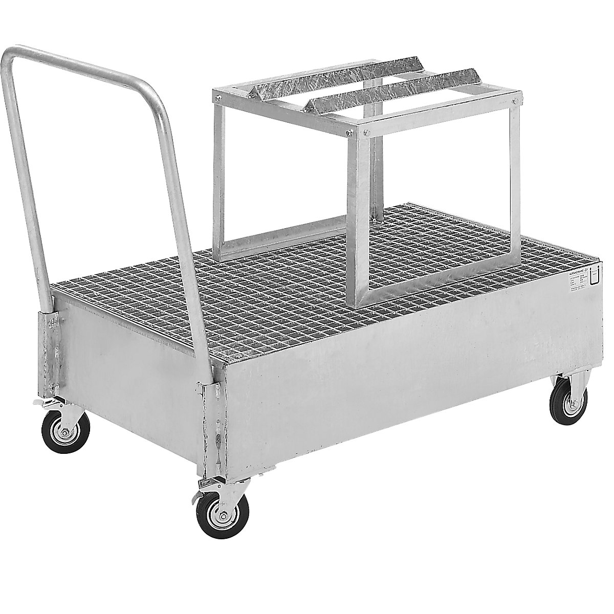 Vană de captare mobilă din tablă de oțel – eurokraft basic, lung. x lăț. 1200 x 800 mm, 1 x butoi de 200 l amplasat orizontal, zincare la cald-0