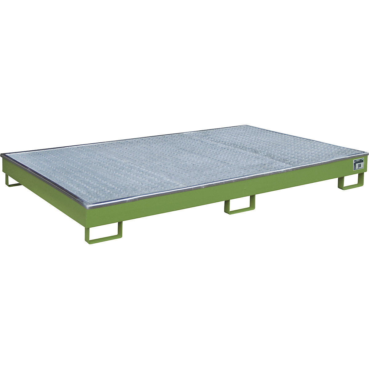 Vană de podea pentru rafturi cu inserție PE – eurokraft pro, cu grătar, 240 l, lung. x lăț. x î. 2165 x 1315 x 230 mm, verde-0