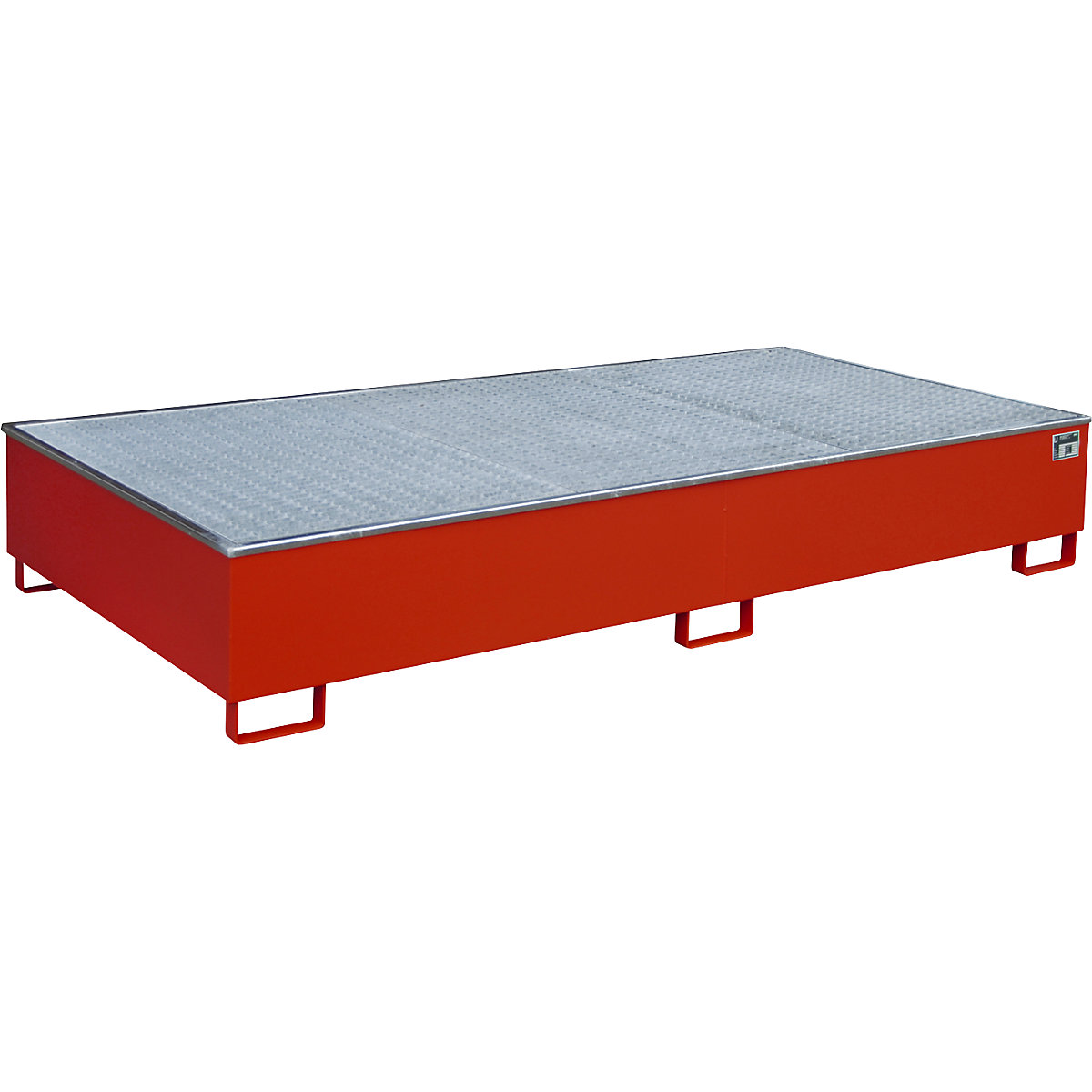 Vană de podea pentru rafturi cu inserție PE – eurokraft pro, cu grătar, 1000 l, lung. x lăț. x î. 2665 x 1315 x 440 mm, roșie-0