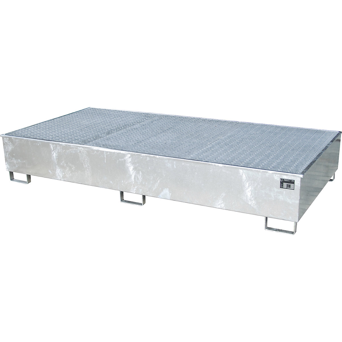 Vană de podea pentru rafturi cu inserție PE – eurokraft pro, cu grătar, 1000 l, lung. x lăț. x î. 2665 x 1315 x 440 mm, zincată-0