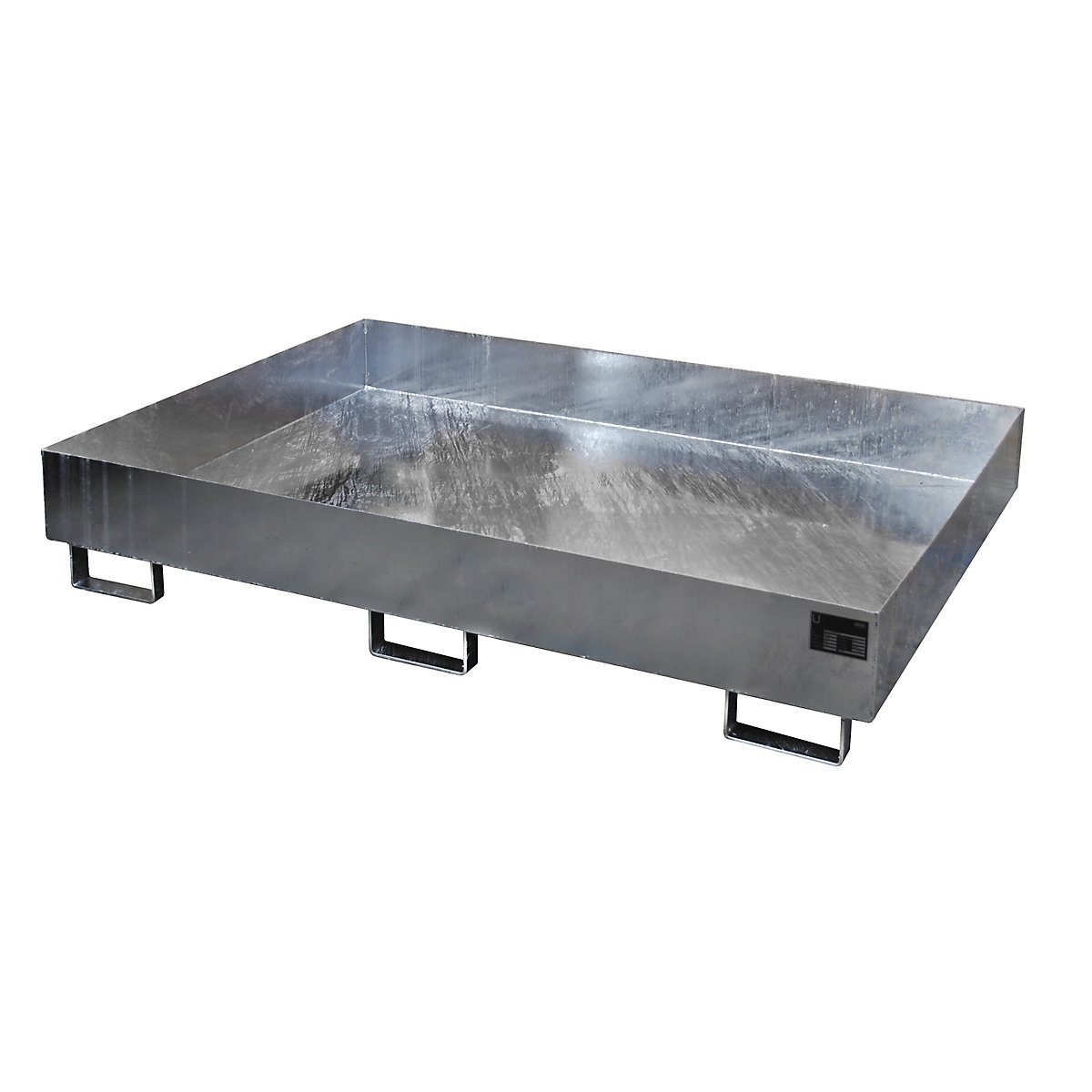 Vană de podea pentru rafturi – eurokraft pro, 257 l capacitate de captare, lung. x lăț. x î. 1750 x 1300 x 250 mm, fără grătar, zincată la cald-0