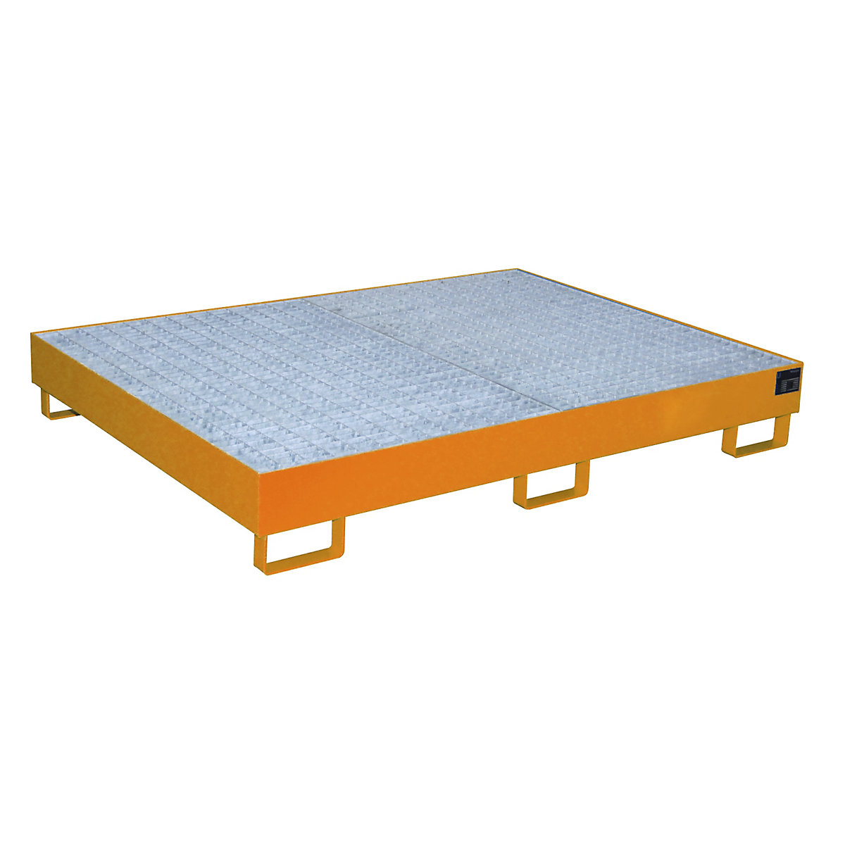 Vană de podea pentru rafturi – eurokraft pro, 257 l capacitate de captare, lung. x lăț. x î. 1750 x 1300 x 250 mm, cu grătar, lăcuită portocaliu-0