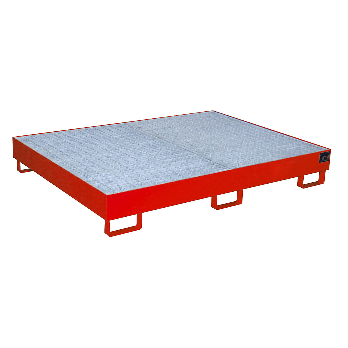 Vană de podea pentru rafturi – eurokraft pro, 257 l capacitate de captare, lung. x lăț. x î. 1750 x 1300 x 250 mm, cu grătar, lăcuită roșu-0