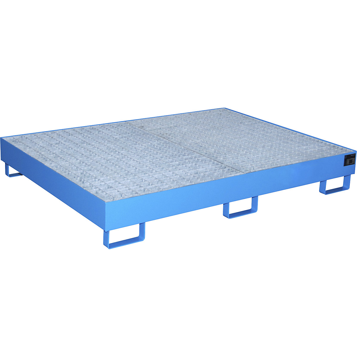 Vană de podea pentru rafturi – eurokraft pro, 257 l capacitate de captare, lung. x lăț. x î. 1750 x 1300 x 250 mm, cu grătar, lăcuită albastru-0