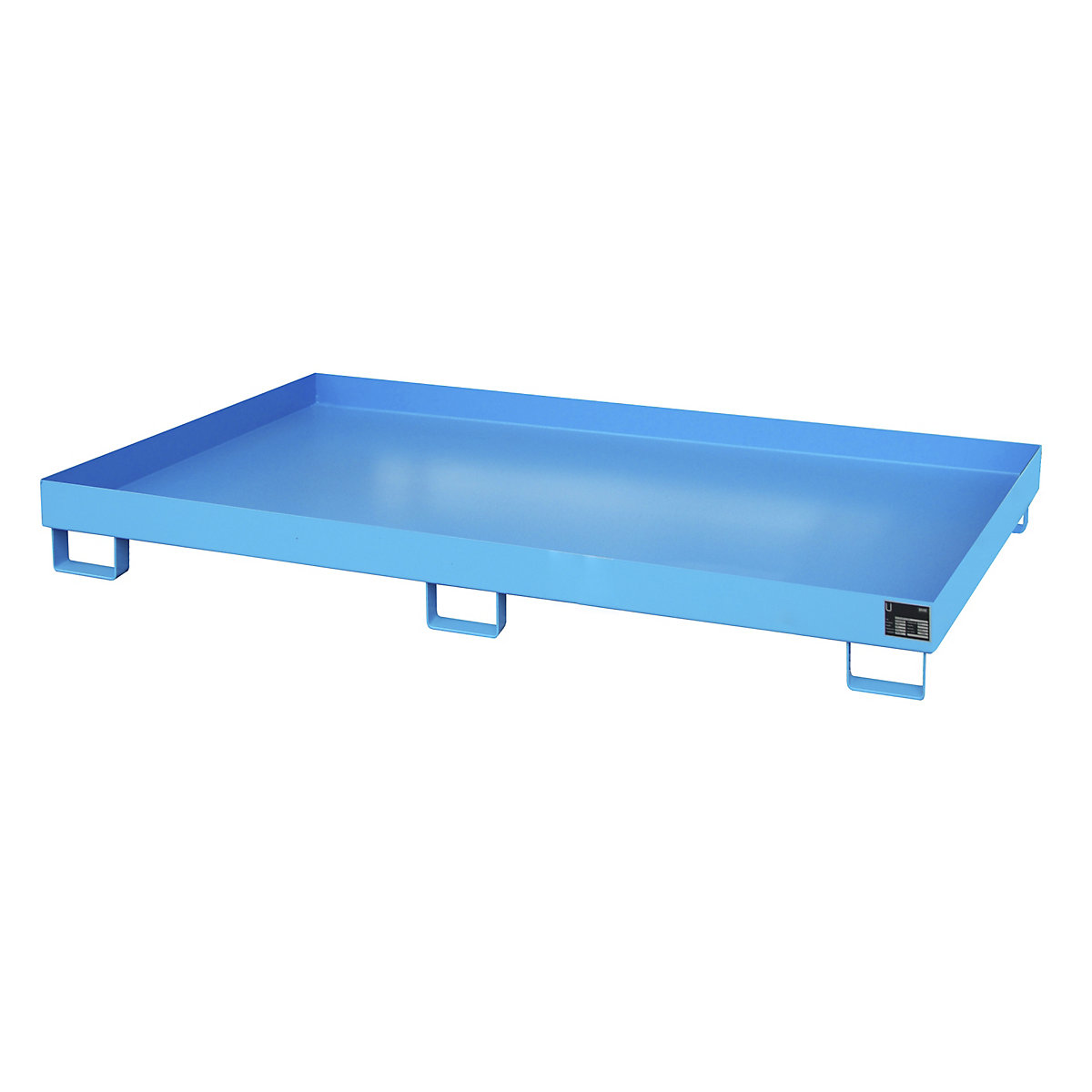 Vană de podea pentru rafturi – eurokraft pro, 240 l capacitate de captare, lung. x lăț. x î. 2150 x 1300 x 225 mm, fără grătar, lăcuită albastru-0