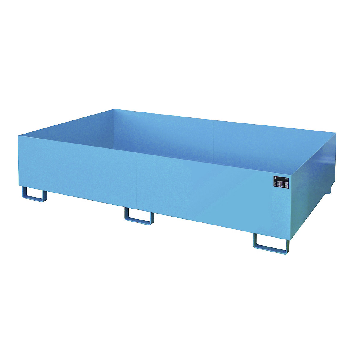 Vană de podea pentru rafturi – eurokraft pro, 1000 l capacitate de captare, lung. x lăț. x î. 2150 x 1300 x 505 mm, fără grătar, lăcuită albastru-0