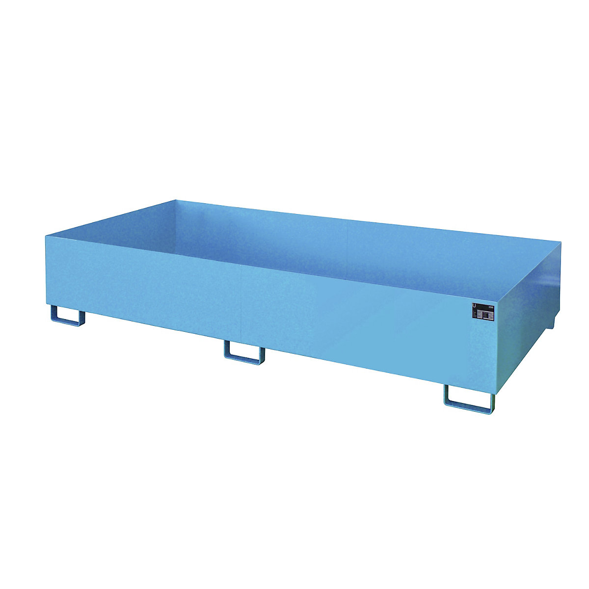 Vană de podea pentru rafturi – eurokraft pro, 1000 l capacitate de captare, lung. x lăț. x î. 2650 x 1300 x 435 mm, fără grătar, lăcuită albastru-0