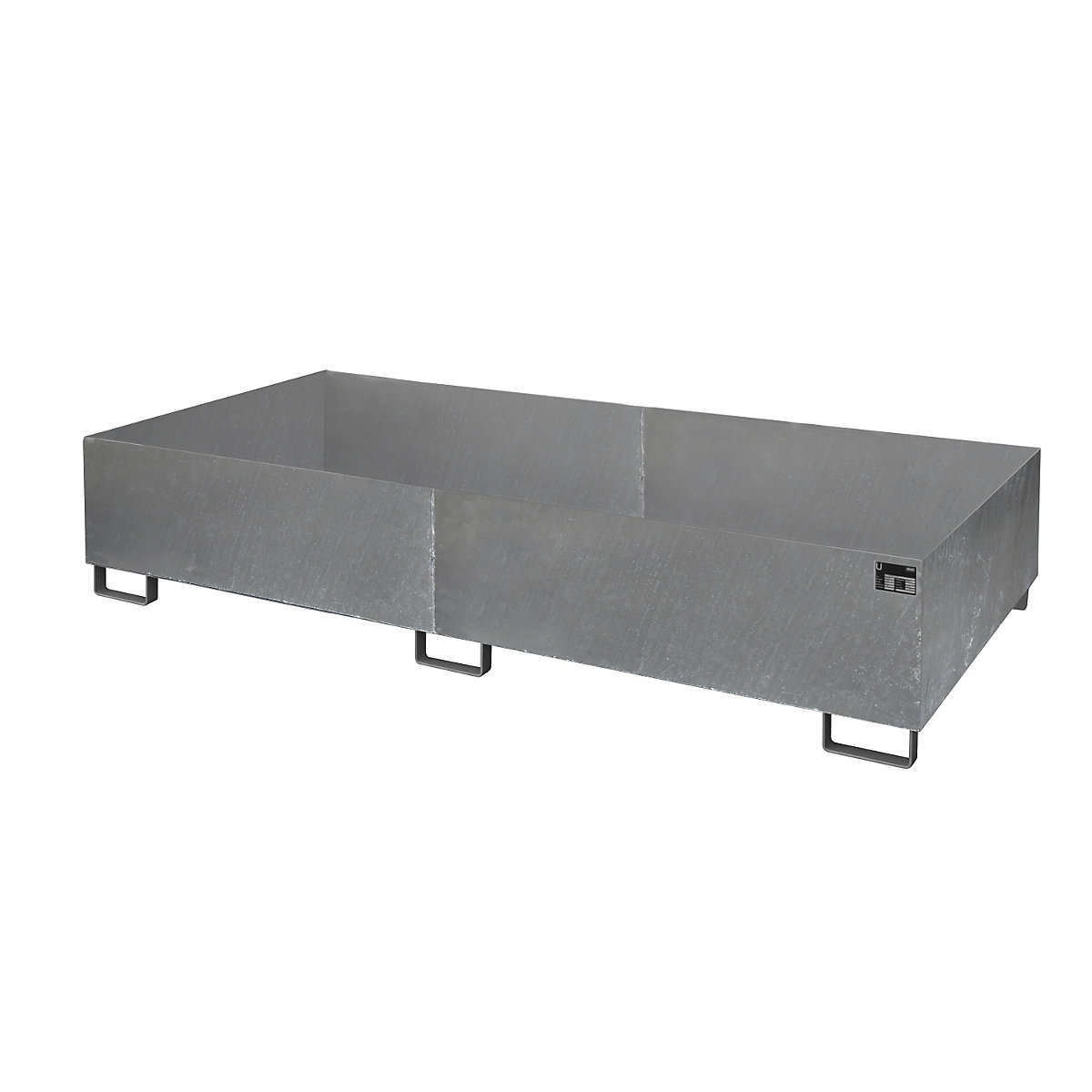 Vană de podea pentru rafturi – eurokraft pro, 1000 l capacitate de captare, lung. x lăț. x î. 2650 x 1300 x 435 mm, fără grătar, zincată la cald-0