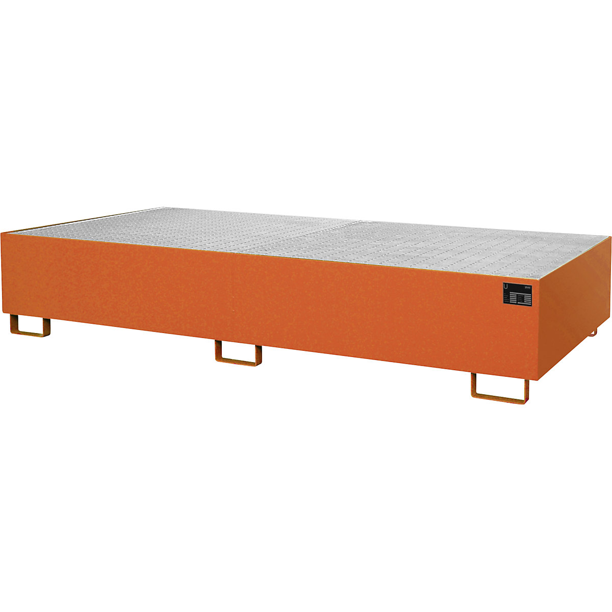 Vană de podea pentru rafturi – eurokraft pro, 1000 l capacitate de captare, lung. x lăț. x î. 2650 x 1300 x 435 mm, cu grătar, lăcuită portocaliu-0