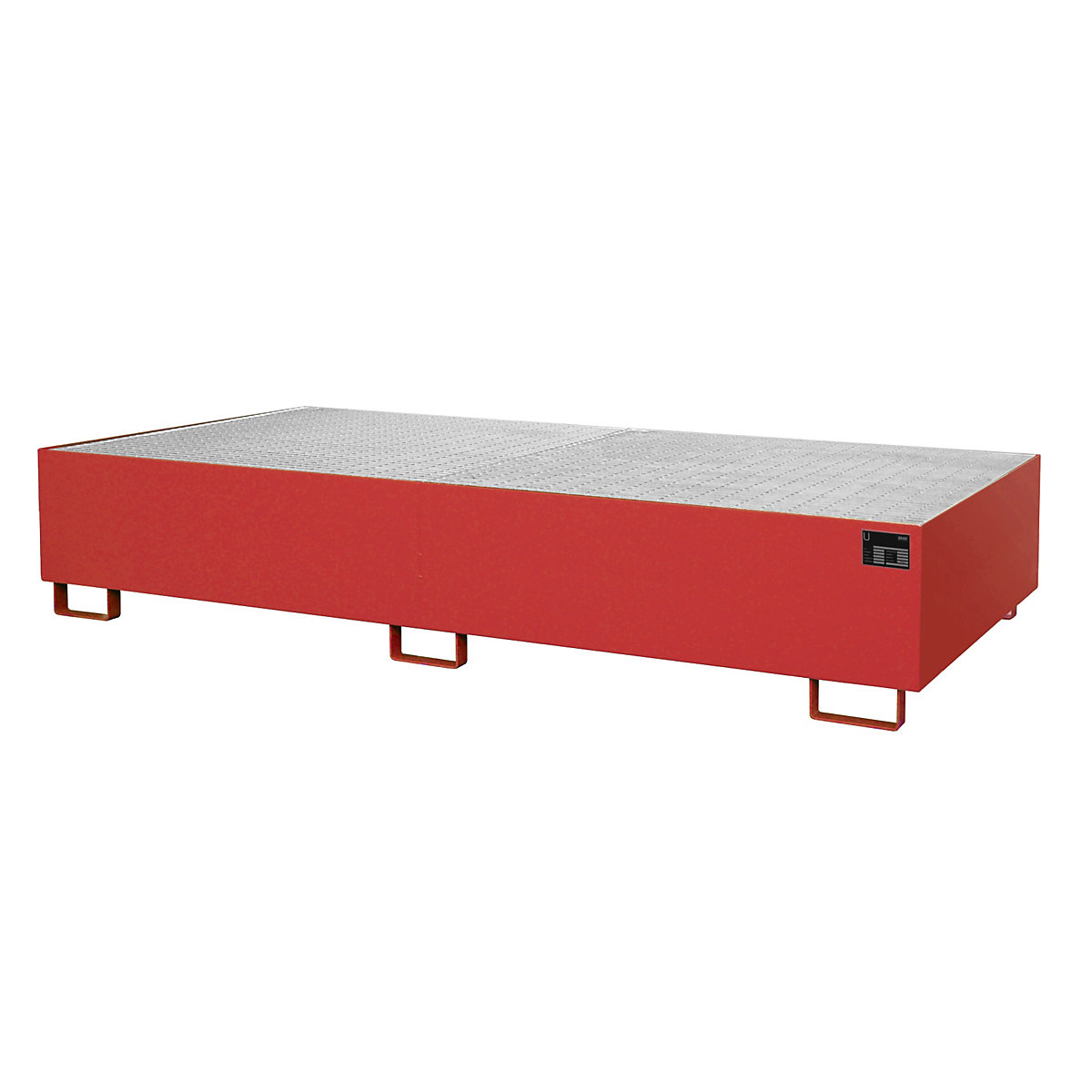 Vană de podea pentru rafturi – eurokraft pro, 1000 l capacitate de captare, lung. x lăț. x î. 2650 x 1300 x 435 mm, cu grătar, lăcuită roșu-0