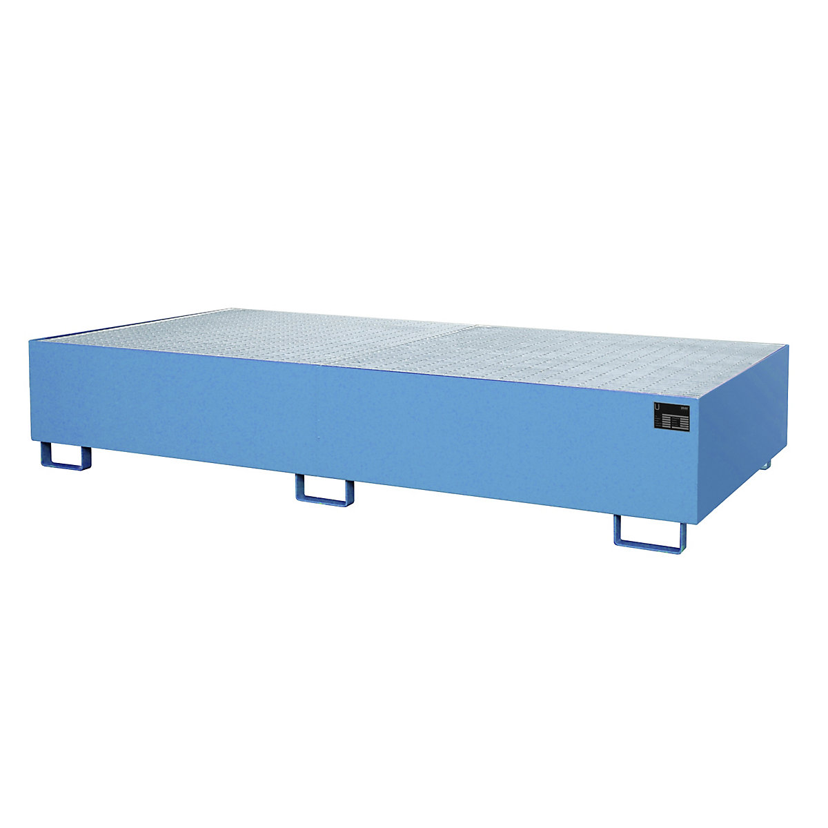 Vană de podea pentru rafturi – eurokraft pro, 1000 l capacitate de captare, lung. x lăț. x î. 2650 x 1300 x 435 mm, cu grătar, lăcuită albastru-0