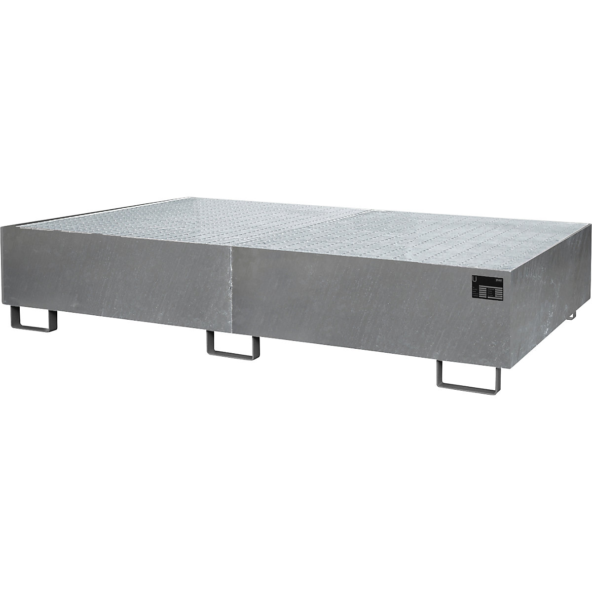 Vană de podea pentru rafturi – eurokraft pro, 540 l capacitate de captare, lung. x lăț. x î. 2650 x 1300 x 300 mm, cu grătar, zincată la cald-0