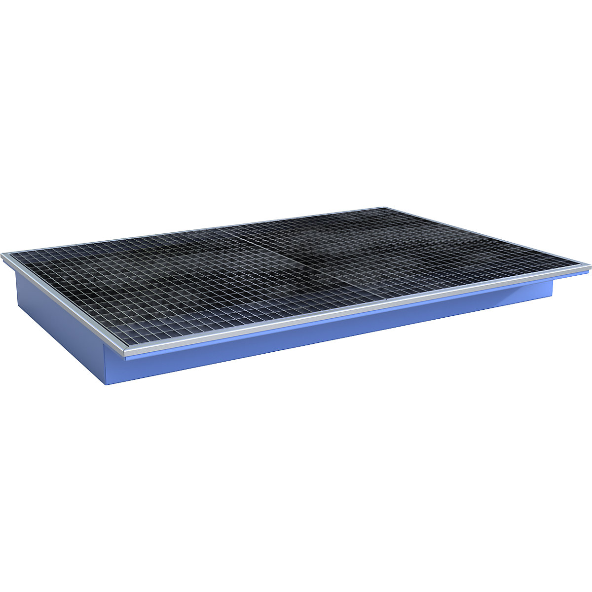 Vană inserabilă pentru raft – eurokraft pro, cu inserție din PE și grătar, lung. x lăț. x î. 1765 x 1265 x 165 mm, vopsită albastru-0