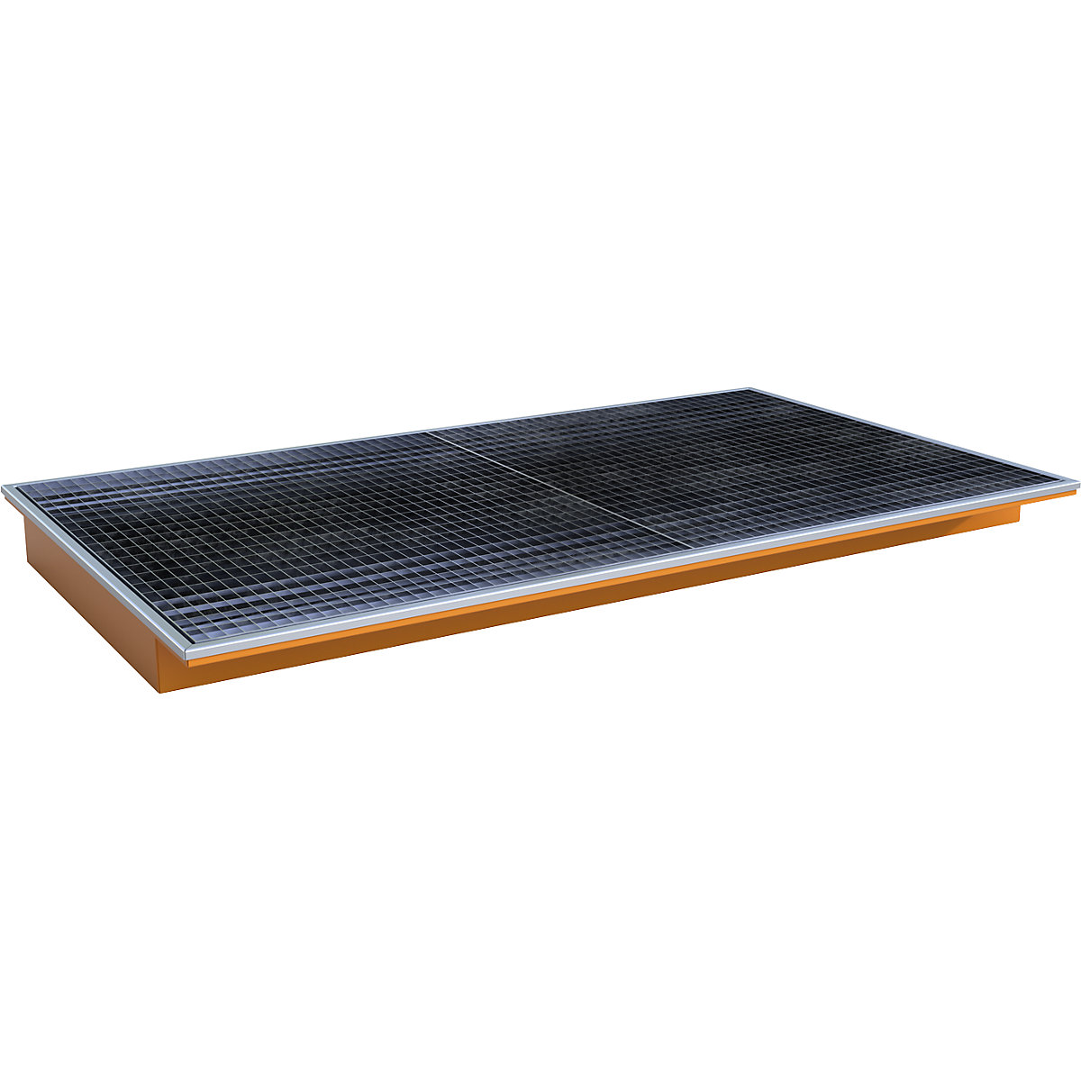 Vană inserabilă pentru raft – eurokraft pro, cu inserție din PE și grătar, lung. x lăț. x î. 2165 x 1265 x 145 mm, vopsită portocaliu-0