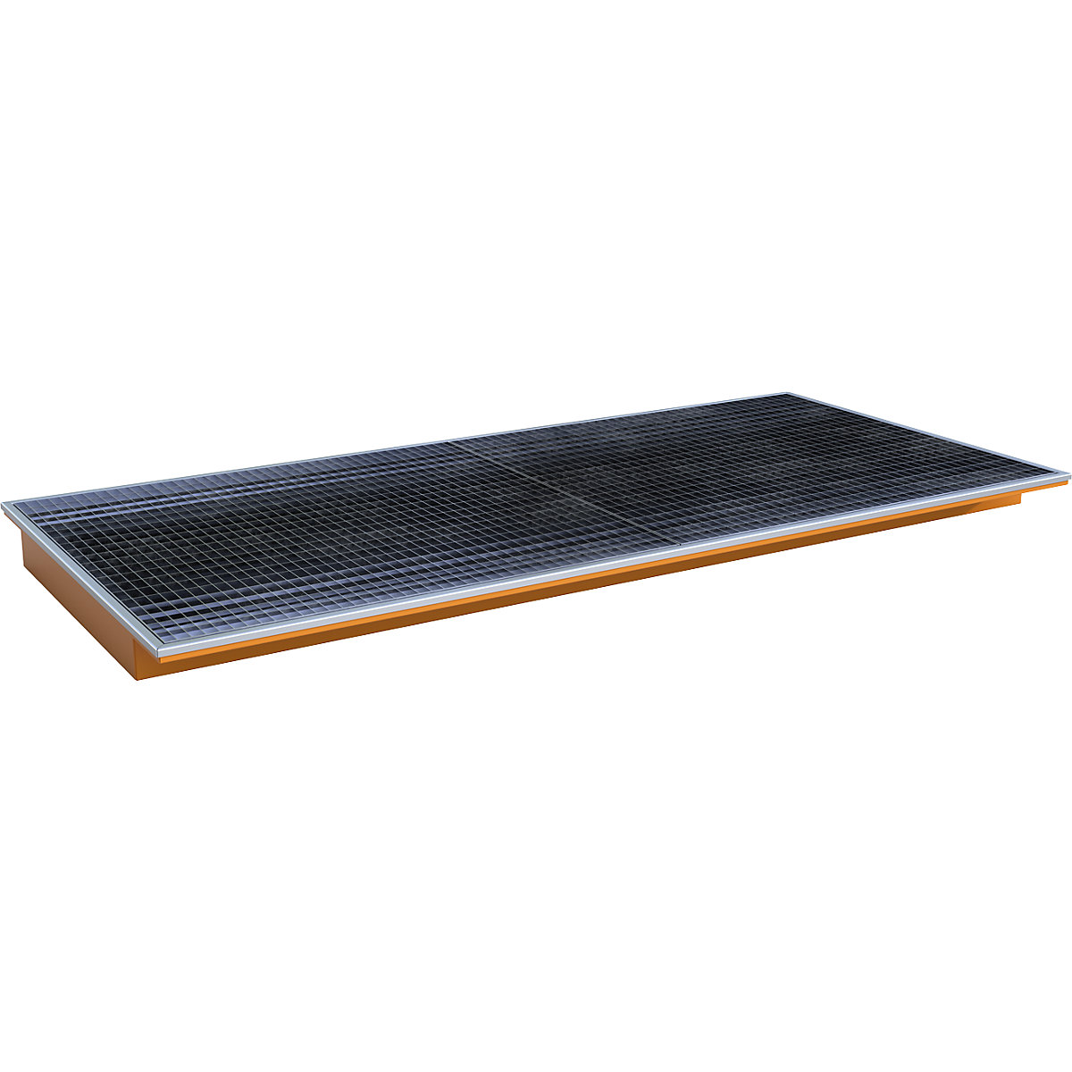 Vană inserabilă pentru raft – eurokraft pro, cu inserție din PE și grătar, lung. x lăț. x î. 2665 x 1265 x 135 mm, vopsită portocaliu-0