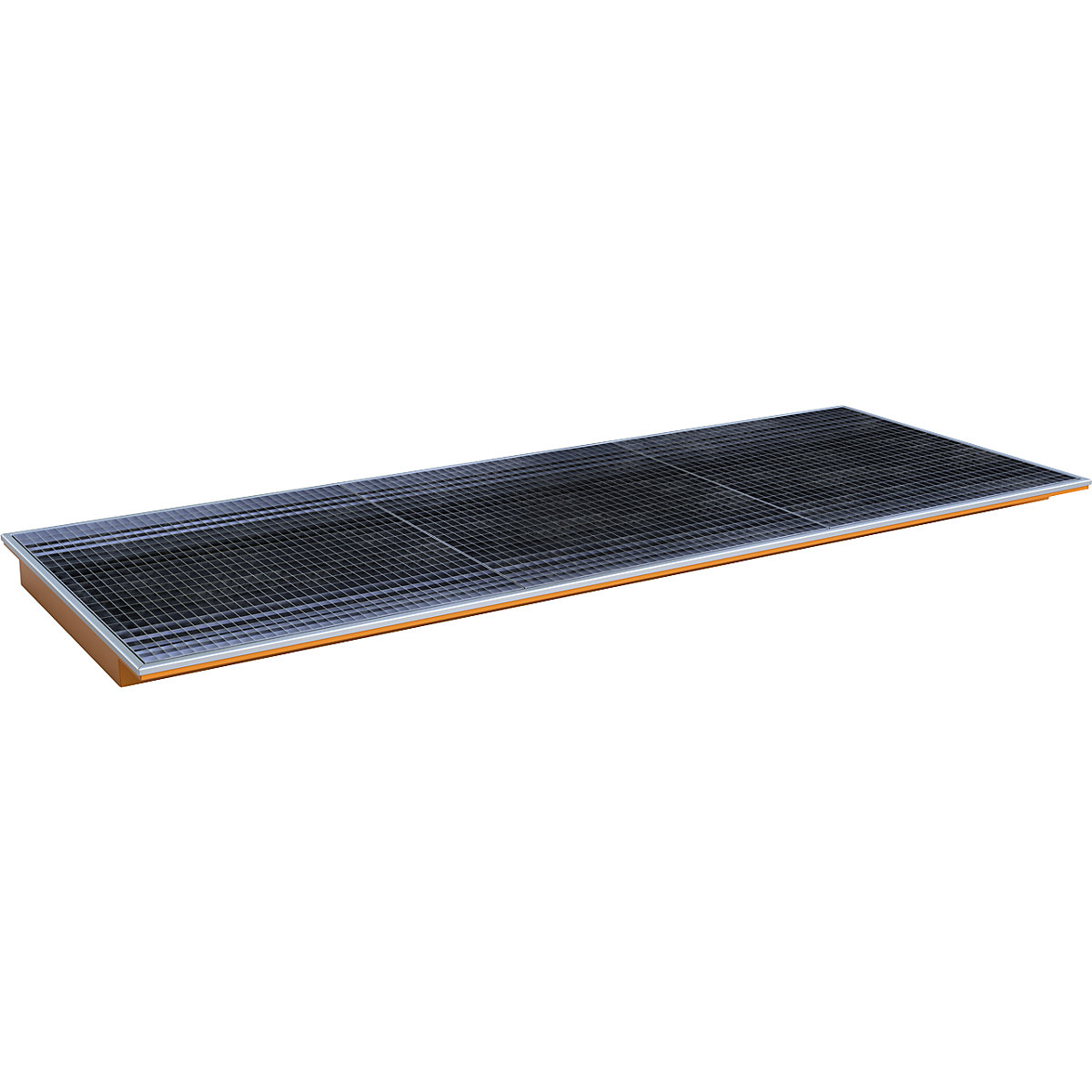 Vană inserabilă pentru raft – eurokraft pro, cu inserție din PE și grătar, lung. x lăț. x î. 3265 x 1265 x 115 mm, vopsită portocaliu-0