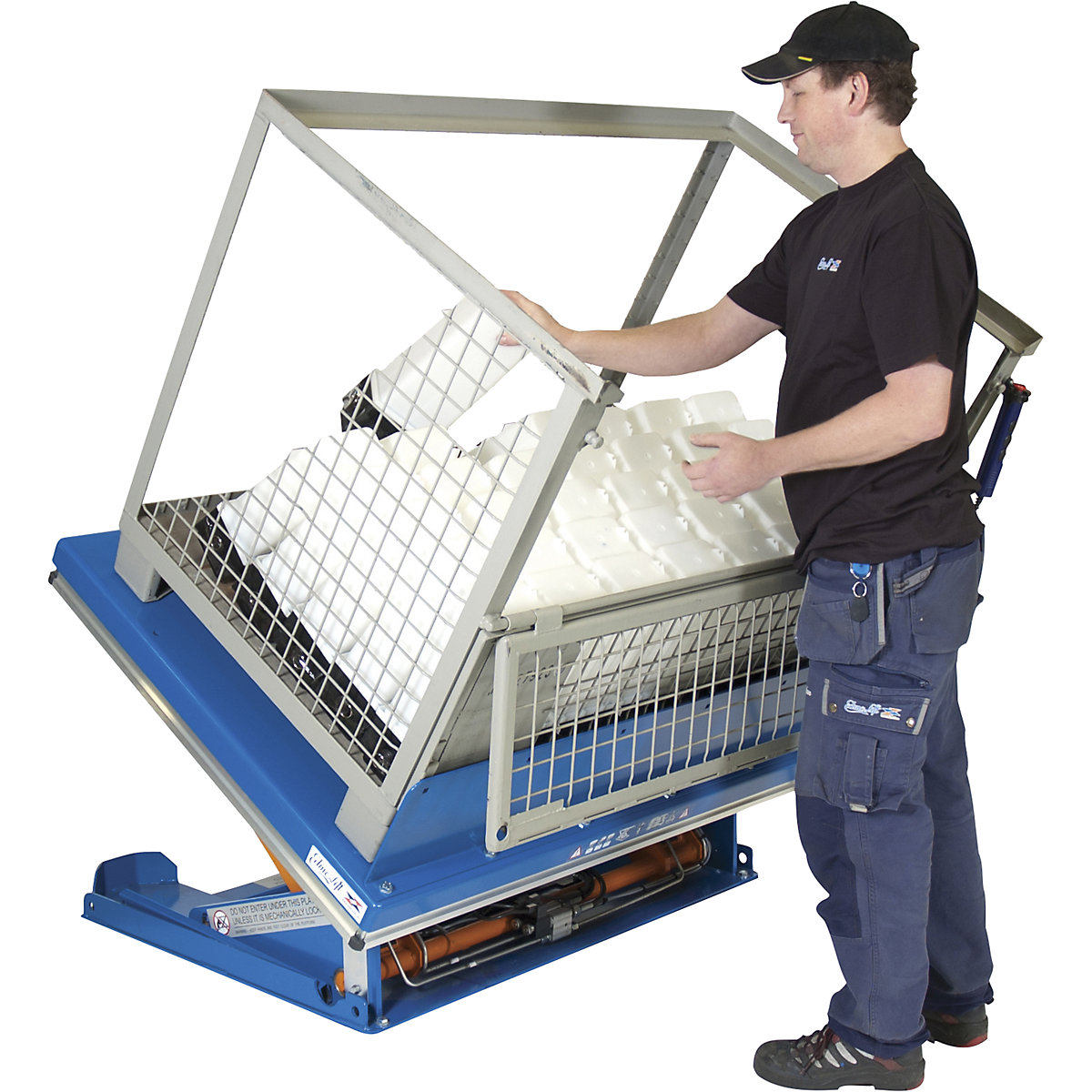 Sollevatore e inclinatore – Edmolift, piattaforma a G, inclinazione sul lato lungo, larghezza 1300 mm, per carrello elevatore a contrappeso-0