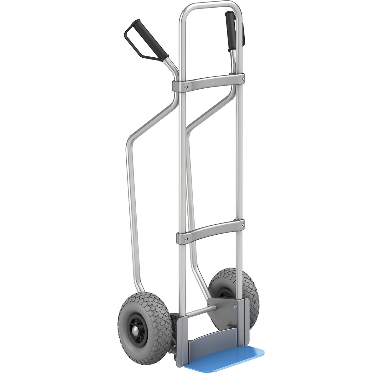 EUROKRAFTpro – Carrello per sacchi in alluminio con pattini, piano di appoggio largh. x prof. 280 x 140 mm, blu, ruote in poliuretano