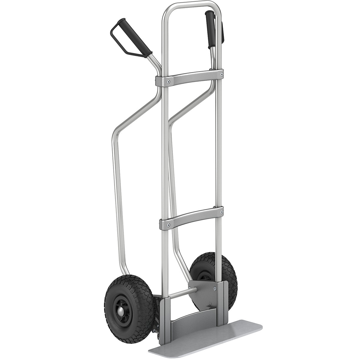EUROKRAFTpro – Carrello per sacchi in alluminio con pattini, piano di appoggio largh. x prof. 450 x 160 mm, zincato, ruote con camera d'aria