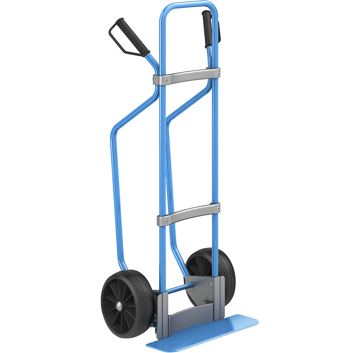 Carrello per sacchi con pattini, blu – eurokraft pro, piano di appoggio largh. x prof. 450 x 160 mm, blu, ruote in gomma piena-0