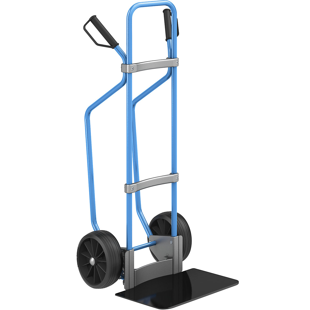 Carrello per sacchi con pattini, blu – eurokraft pro, piano di appoggio largh. x prof. 450 x 350 mm, nero, ruote in gomma piena-0