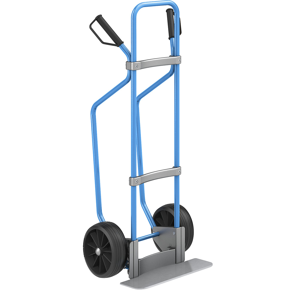 Carrello per sacchi con pattini, blu – eurokraft pro, piano di appoggio largh. x prof. 450 x 160 mm, zincato, ruote in gomma piena-0