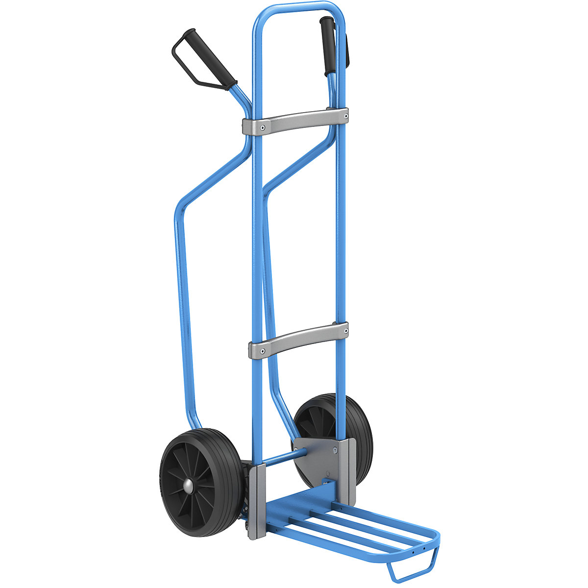 Carrello per sacchi con pattini, blu – eurokraft pro, piano di appoggio per pacchi largh. x prof. 430 x 250 mm, blu, con maniglia, ruote in gomma piena-0