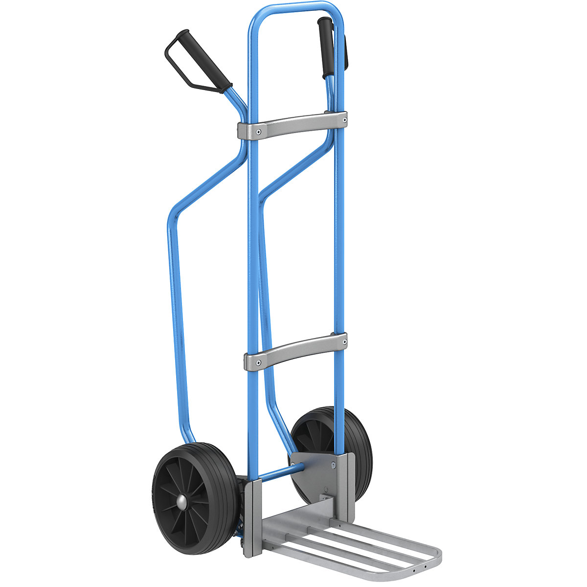 Carrello per sacchi con pattini, blu – eurokraft pro, piano di appoggio per pacchi largh. x prof. 430 x 250 mm, zincato, ruote in gomma piena-0