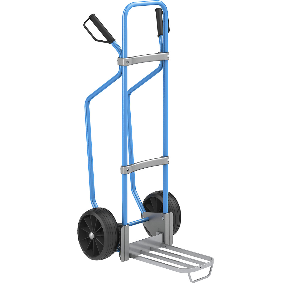 Carrello per sacchi con pattini, blu – eurokraft pro, piano di appoggio per pacchi largh. x prof. 430 x 250 mm, zincato, con maniglia, ruote in gomma piena-0