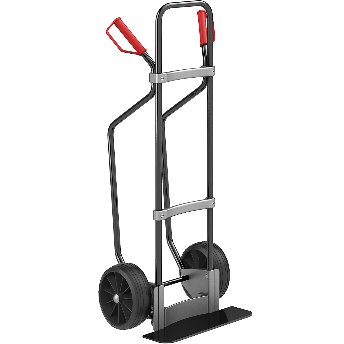 Carrello per sacchi con pattini, nero – eurokraft pro, piano di appoggio largh. x prof. 450 x 160 mm, nero, ruote in gomma piena-0