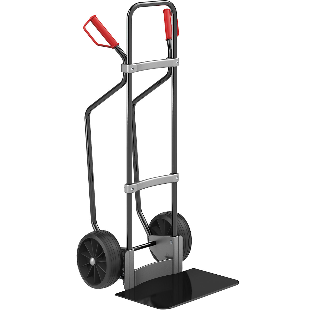 Carrello per sacchi con pattini, nero – eurokraft pro, piano di appoggio largh. x prof. 450 x 350 mm, nero, ruote in gomma piena-0