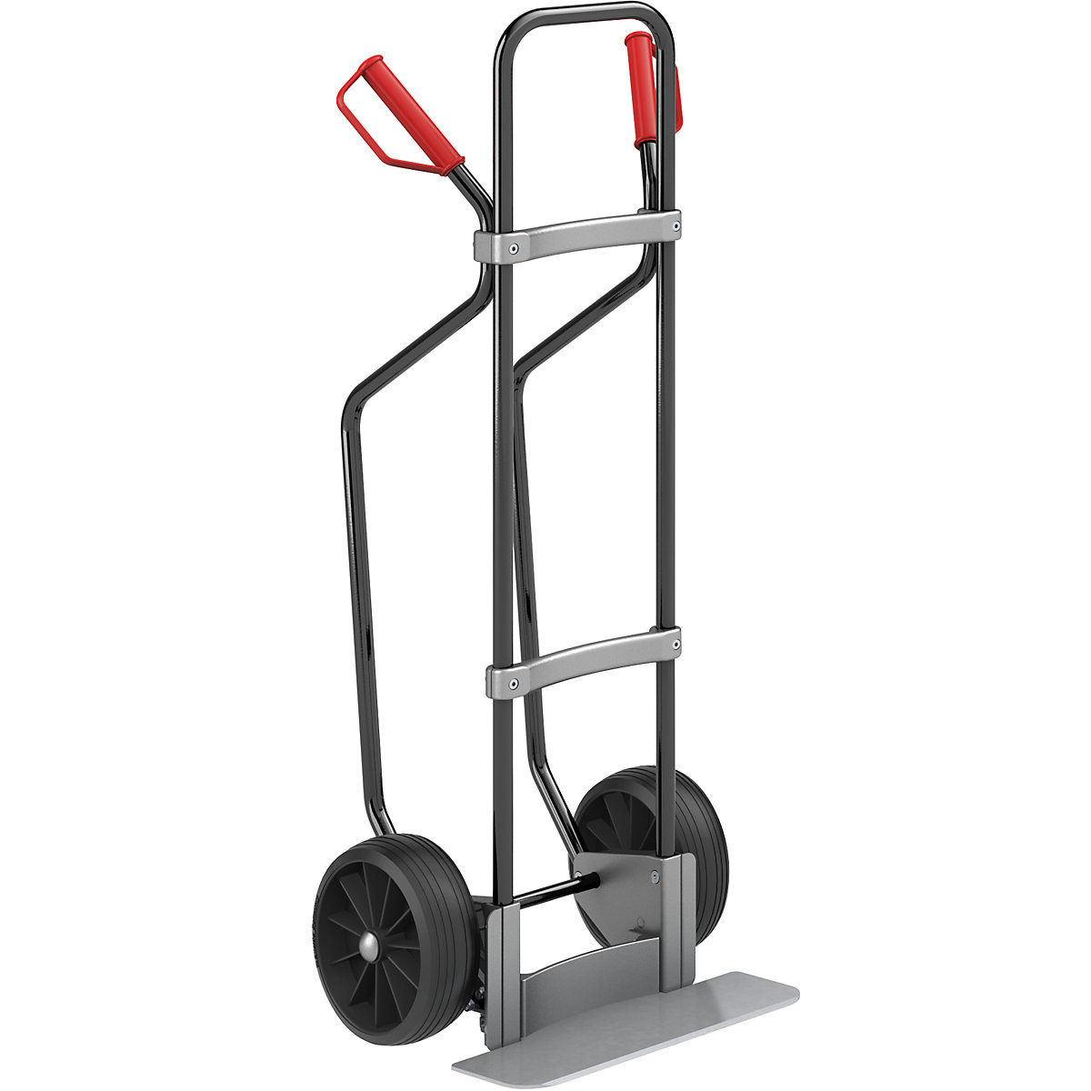 Carrello per sacchi con pattini, nero – eurokraft pro, piano di appoggio largh. x prof. 450 x 160 mm, zincato, ruote in gomma piena-0