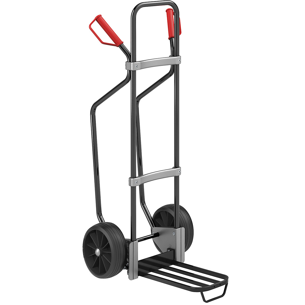 Carrello per sacchi con pattini, nero – eurokraft pro, piano di appoggio per pacchi largh. x prof. 430 x 250 mm, nero, con maniglia, ruote in gomma piena-0