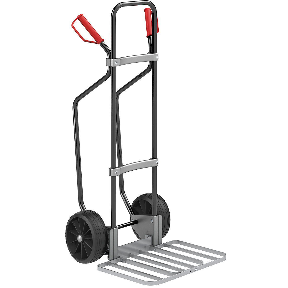 Carrello per sacchi con pattini, nero – eurokraft pro, piano di appoggio per pacchi largh. x prof. 430 x 450 mm, zincato, ruote in gomma piena-0